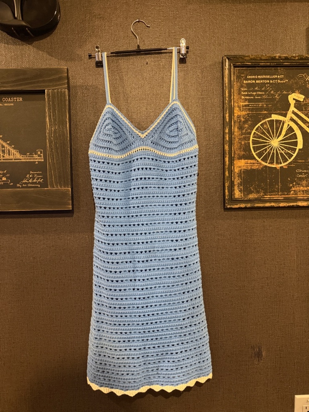 Willow Light Blue Crochet Midi Dress with Cream Trim